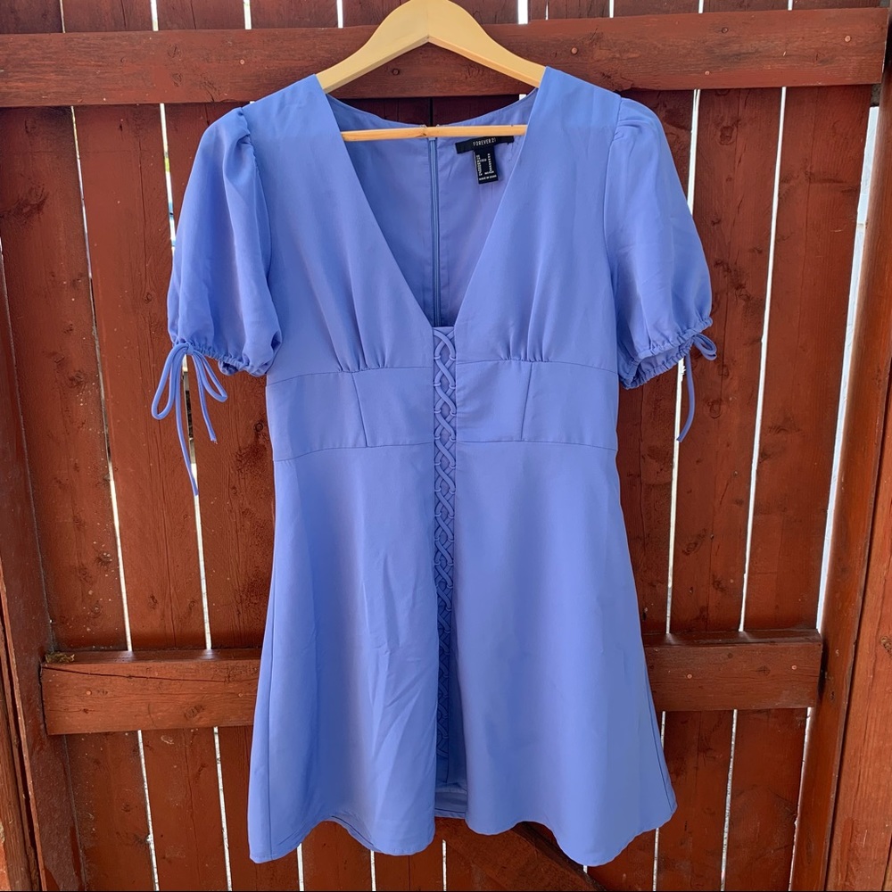 Forever 21 Elegant Blue Puff Sleeve Mini Dress